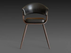drewniane krzesło z ciemną błyszczącą sk&oacute;rą Model 3D