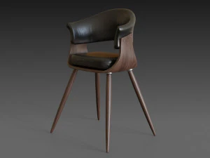 wooden chair with a dark shiny leather 3D Model