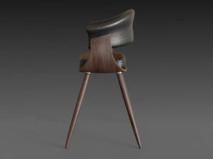 wooden chair with a dark shiny leather 3D Model