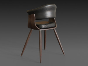 wooden chair with a dark shiny leather Modelo 3D