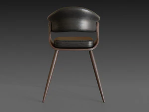wooden chair with a dark shiny leather 3D Model