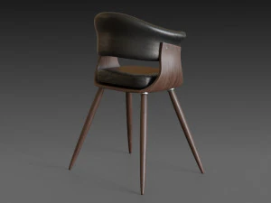 wooden chair with a dark shiny leather 3D Model