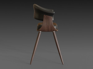 wooden chair with a dark shiny leather Modelo 3D