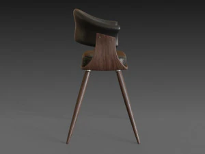 wooden chair with a dark shiny leather 3D Model