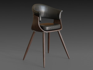 wooden chair with a dark shiny leather Modelo 3D