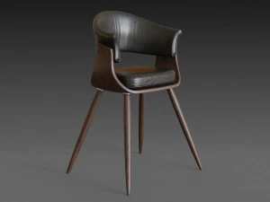 wooden chair with a dark shiny leather 3D Model
