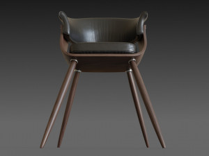 wooden chair with a dark shiny leather Modelo 3D