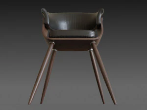 wooden chair with a dark shiny leather 3D Model