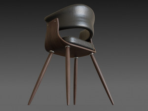 wooden chair with a dark shiny leather Modelo 3D