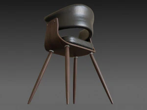 wooden chair with a dark shiny leather 3D Model