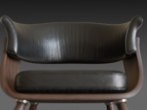 wooden chair with a dark shiny leather Modelo 3D