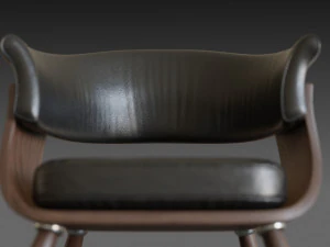 wooden chair with a dark shiny leather 3D Model