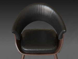 wooden chair with a dark shiny leather Modelo 3D