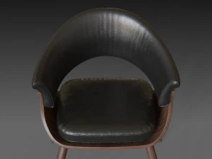 wooden chair with a dark shiny leather 3D Model