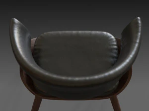 wooden chair with a dark shiny leather 3D Model