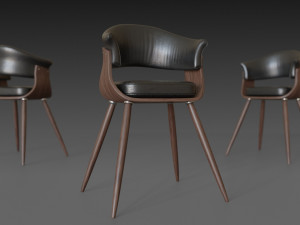 wooden chair with a dark shiny leather Modelo 3D