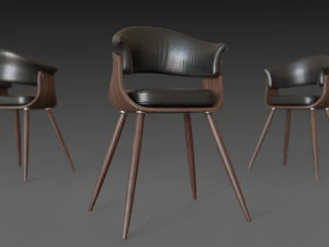 wooden chair with a dark shiny leather 3D Model