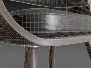 wooden chair with a dark shiny leather 3D Model