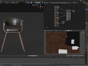wooden chair with a dark shiny leather 3D Model