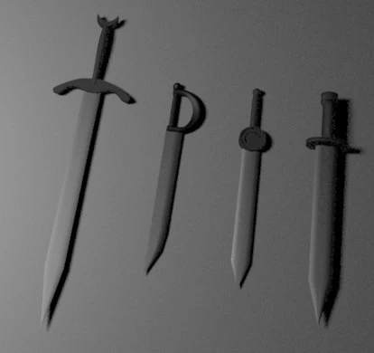 4 medieval swords 3D Model .c4d .max .obj .3ds .fbx .stl .blend