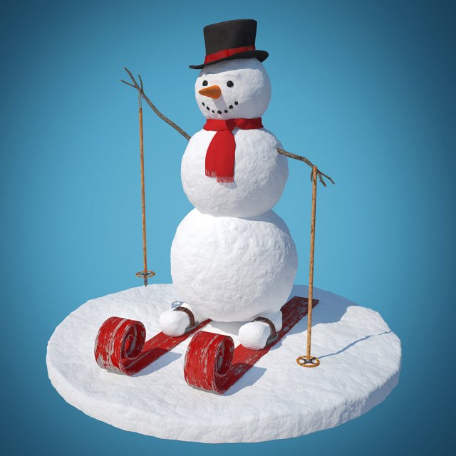 snowman skier 3D Model .c4d .max .obj .3ds .fbx .stl .blend 