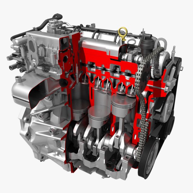 car 4 cylinder engine cutaway Modelo 3D .c4d .max .obj .3ds .fbx .stl .blend 
