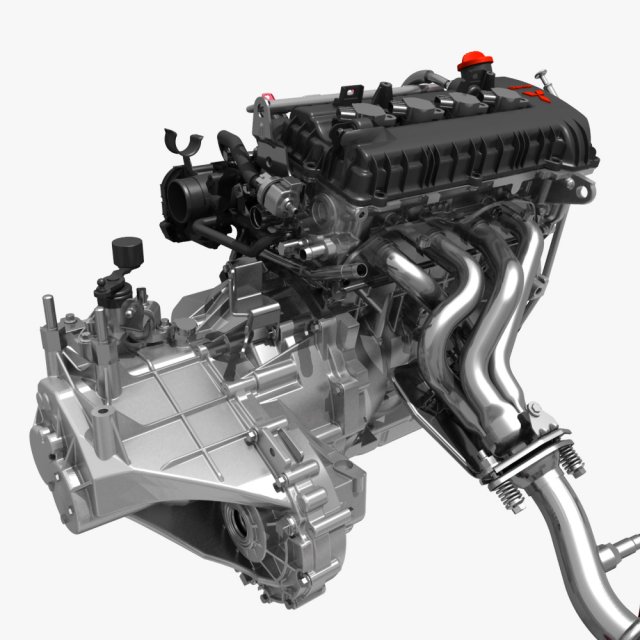 engine with transmission exhaust Modelo 3D .c4d .max .obj .3ds .fbx .stl .blend 