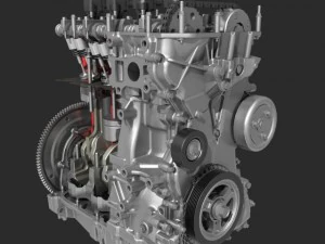 4 cylinder engine block cutaway 3D Model