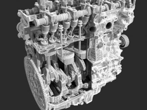 4 cylinder engine block cutaway 3D Model