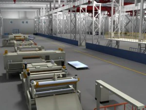 공장 내부 장면 및 장비 3D 모델