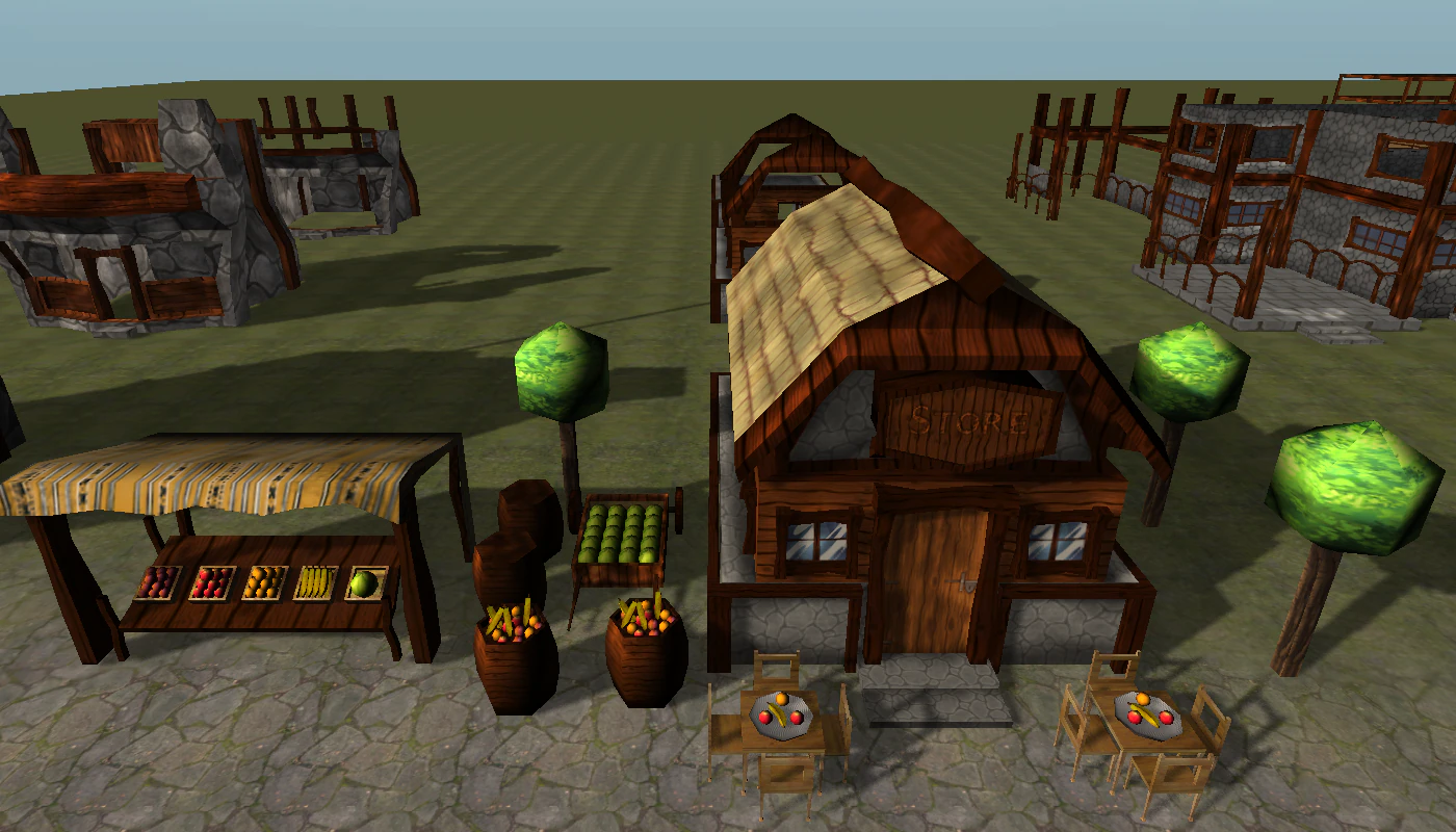 old style building set 3D Model .c4d .max .obj .3ds .fbx .stl .blend 