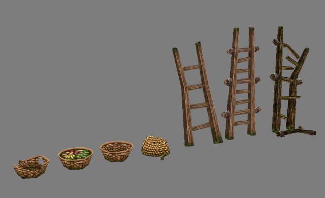 game model - ladder fire barrel bottle box basket 3D 모델 .c4d .max .obj .3ds .fbx .stl .blend 