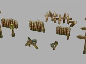 modelo de juego - escalera fuego barril botella caja cesta Modelo 3D