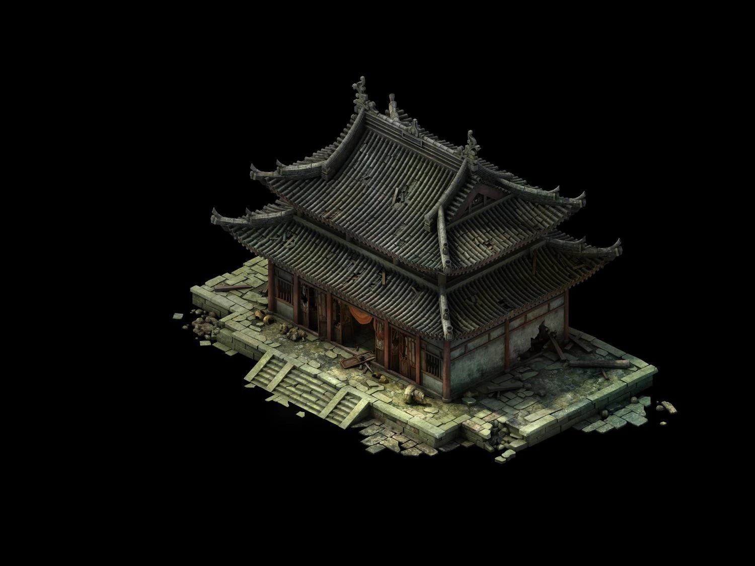 game model - prairie scene - broken temple 03 01 3D Model .c4d .max .obj .3ds .fbx .stl .blend 