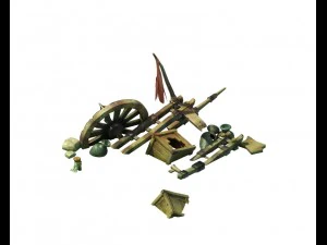 game model - prairie scene - broken wheel 02 01 3D Model