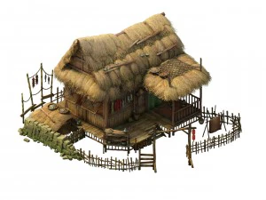 game model - prairie scene - grass house 01 3D Model