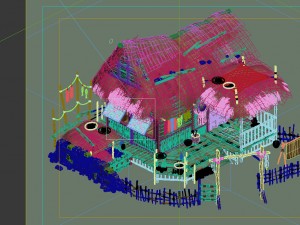 game model - prairie scene - grass house 01 Modèle 3D
