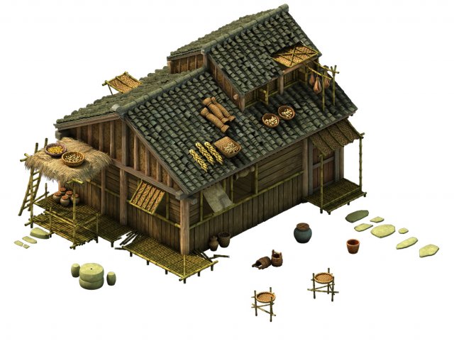 game model - prairie scene - grassland area houses Model 3D .c4d .max .obj .3ds .fbx .stl .blend 