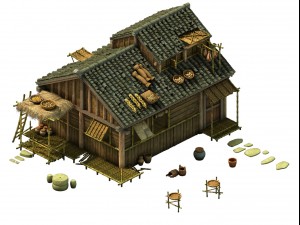 game model - prairie scene - grassland area houses 3D Model