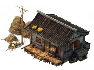 game model - prairie scene - grassland area houses 3D Model