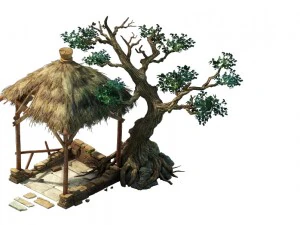 ігрова модель - сцена прерії - альтанка з довгого дерева 01 3D Модель