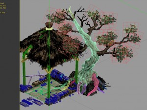 game model - prairie scene - long tree gazebo 01 3Dモデル