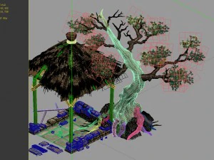 game model - prairie scene - long tree gazebo 01 3D Model