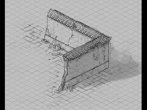game model - prairie scene - ruins of broken walls 3D Model