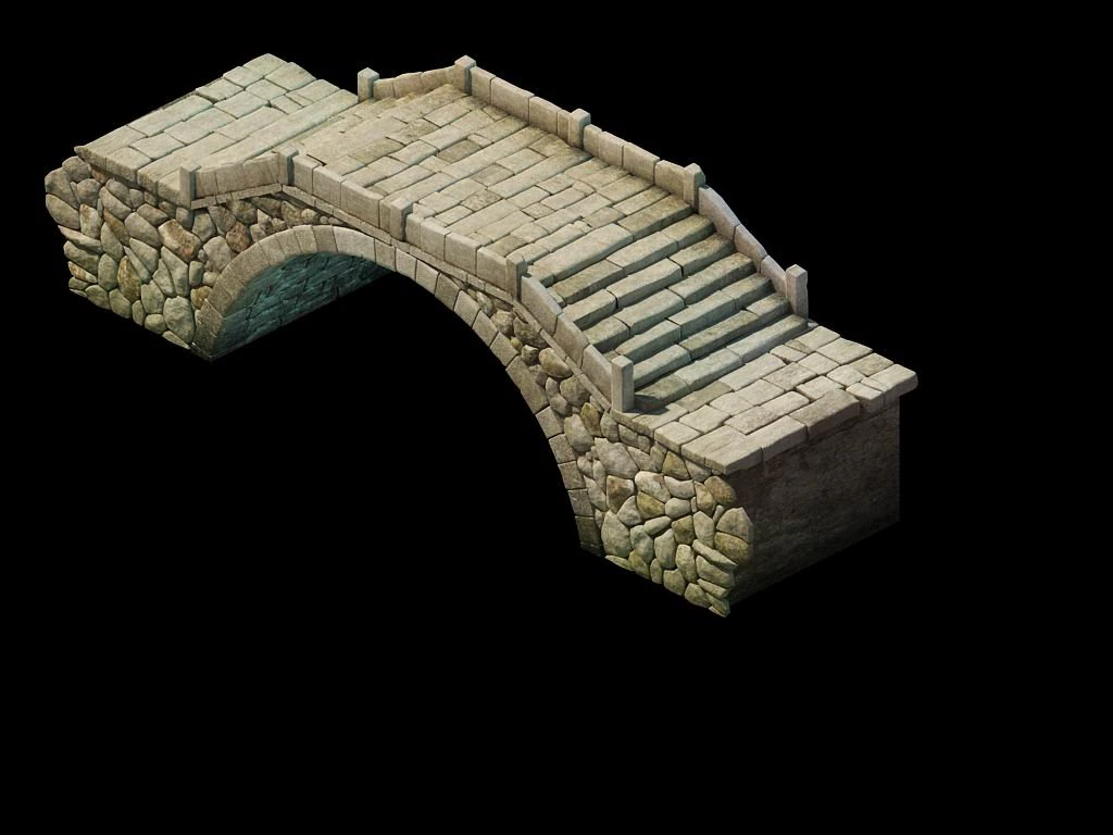 game model - prairie scene - stone bridge 01 3D Model .c4d .max .obj .3ds .fbx .stl .blend 