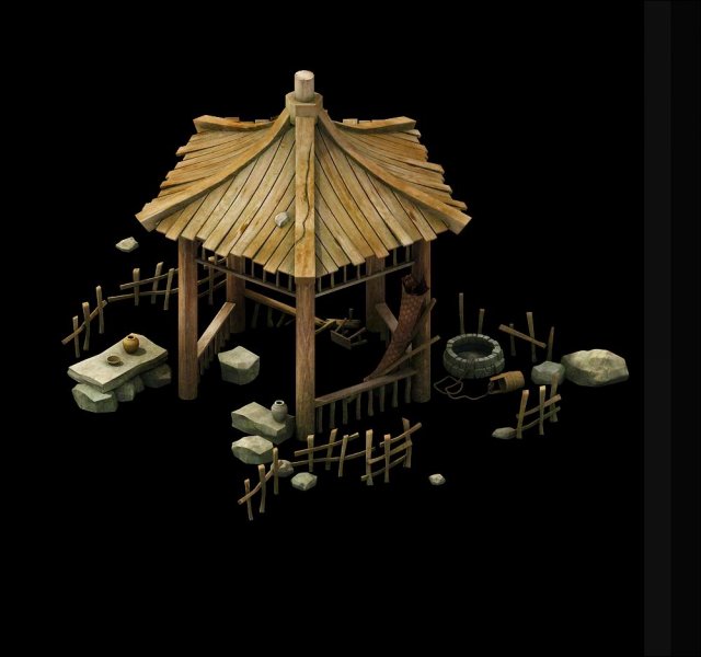 game model - prairie scene - wooden gazebo 02 01 3D Model .c4d .max .obj .3ds .fbx .stl .blend 