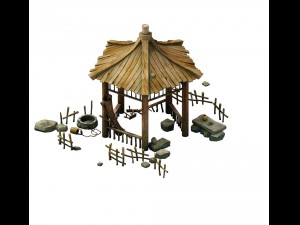 game model - prairie scene - wooden gazebo 02 01 3D Model