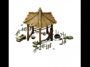 game model - prairie scene - wooden gazebo 02 01 3D Model