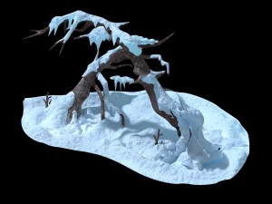 игровая модель - снег - покалеченные деревья 01 3D Модель