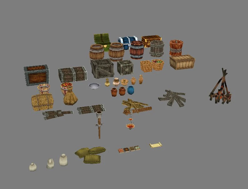 game model arena - fire wood cask bottle box baske 3D Model .c4d .max .obj .3ds .fbx .stl .blend